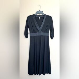 Three Dots 100% Silk V Neck Midi Dress